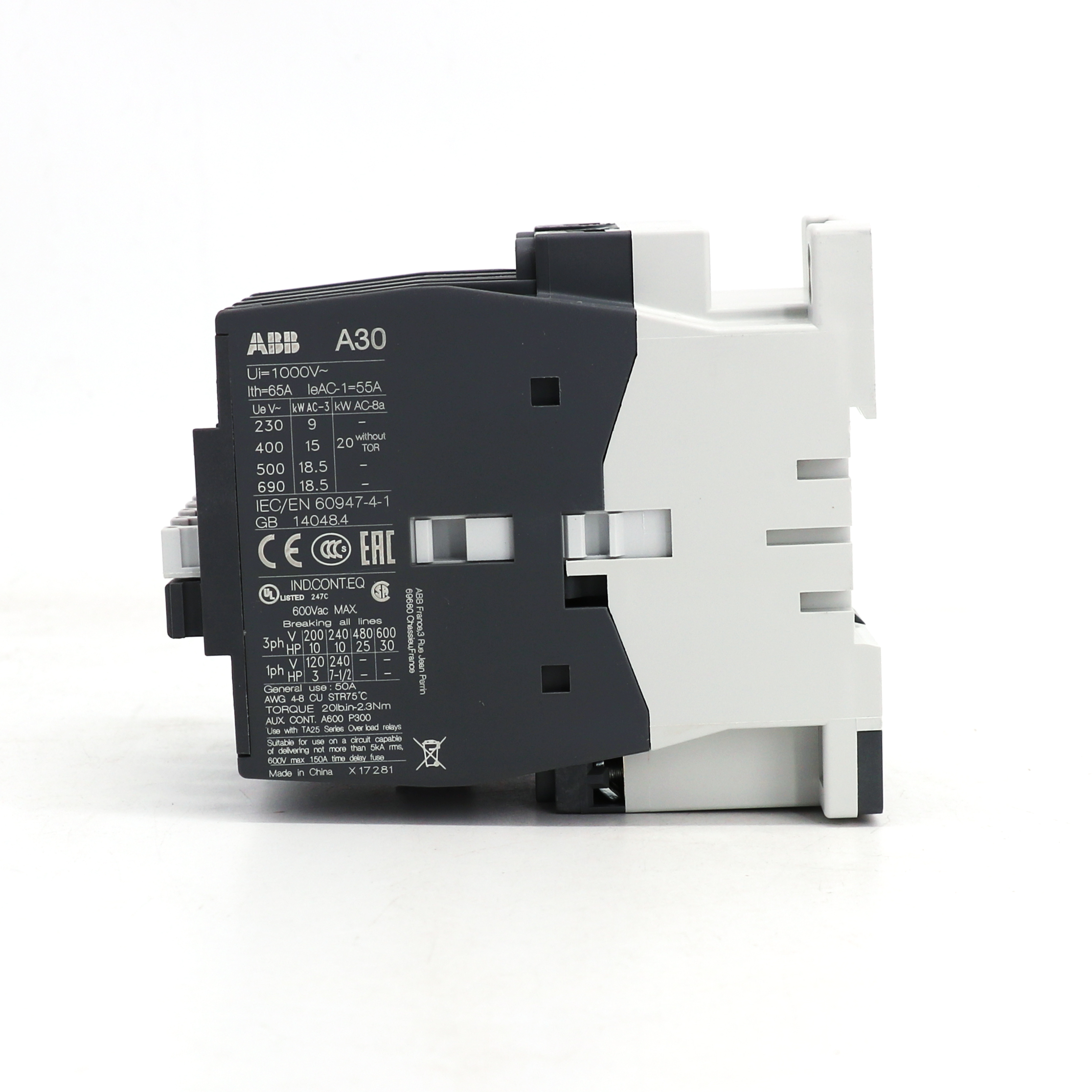 ABB A系列接触器 A30-30-01*400-415V 50Hz/415-440 60Hz