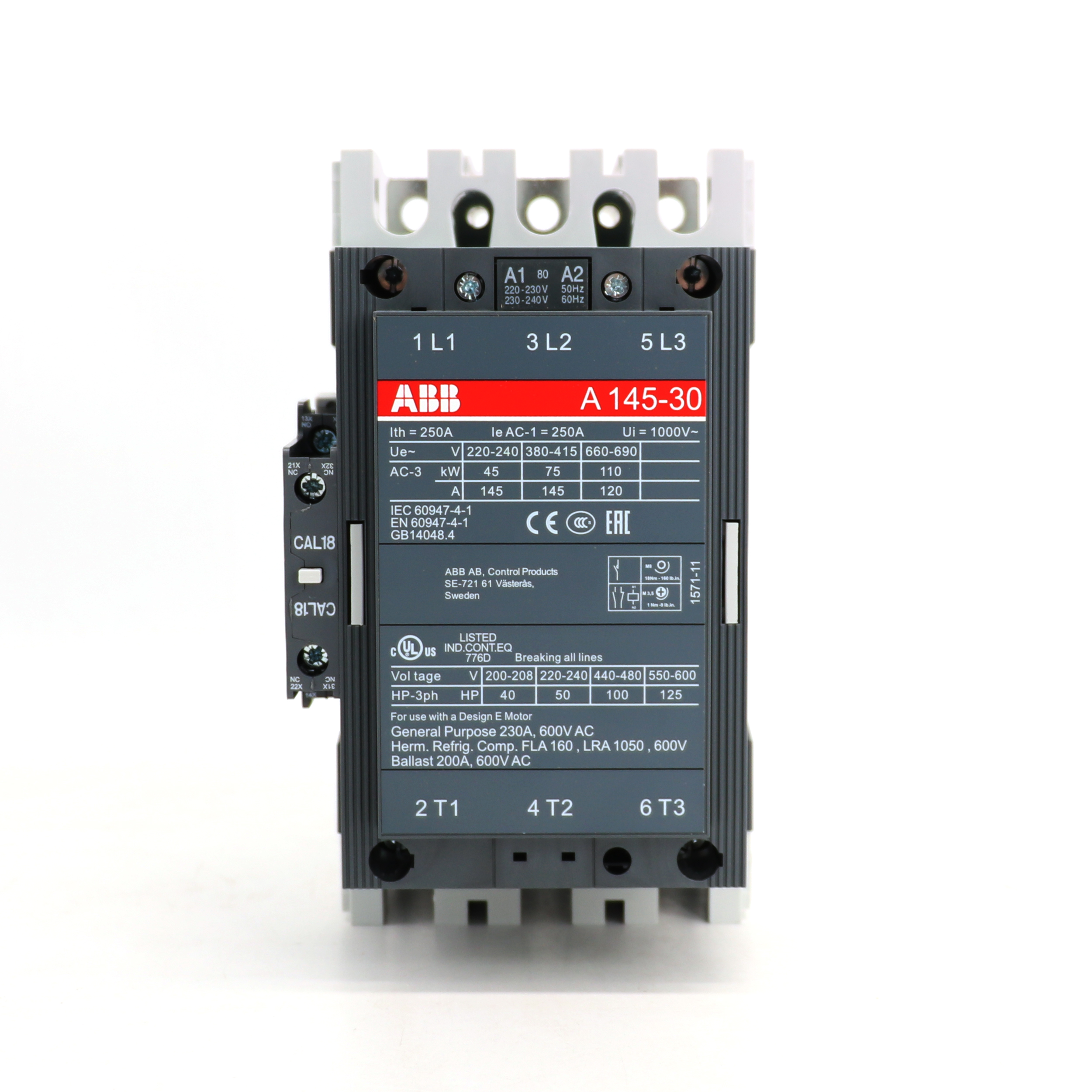 ABB A系列接触器 A145-30-11*110V 50Hz/110-120V 60Hz