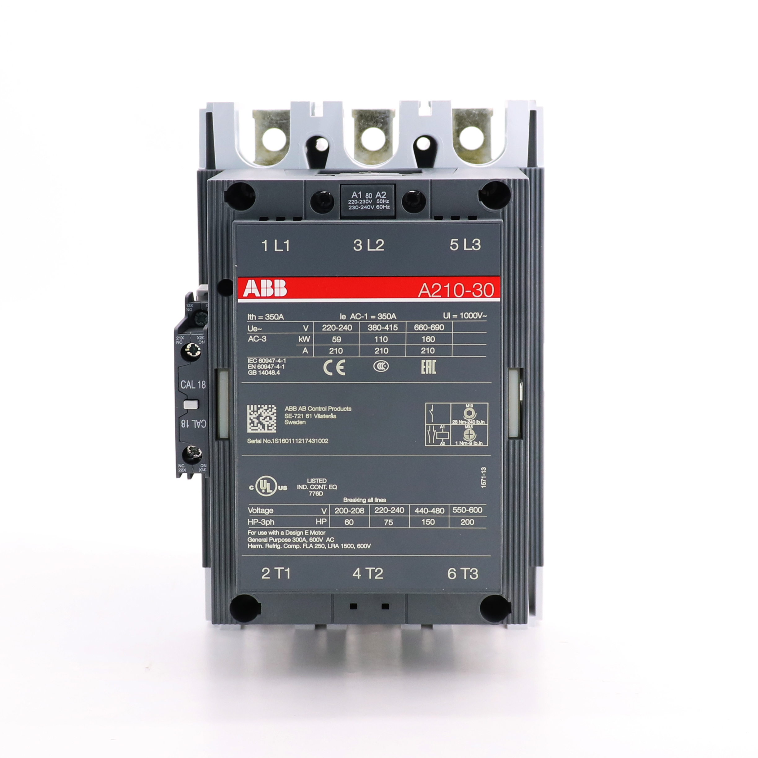 ABB A系列接触器 A210-30-11*230-240V 50Hz/240-260V 60Hz
