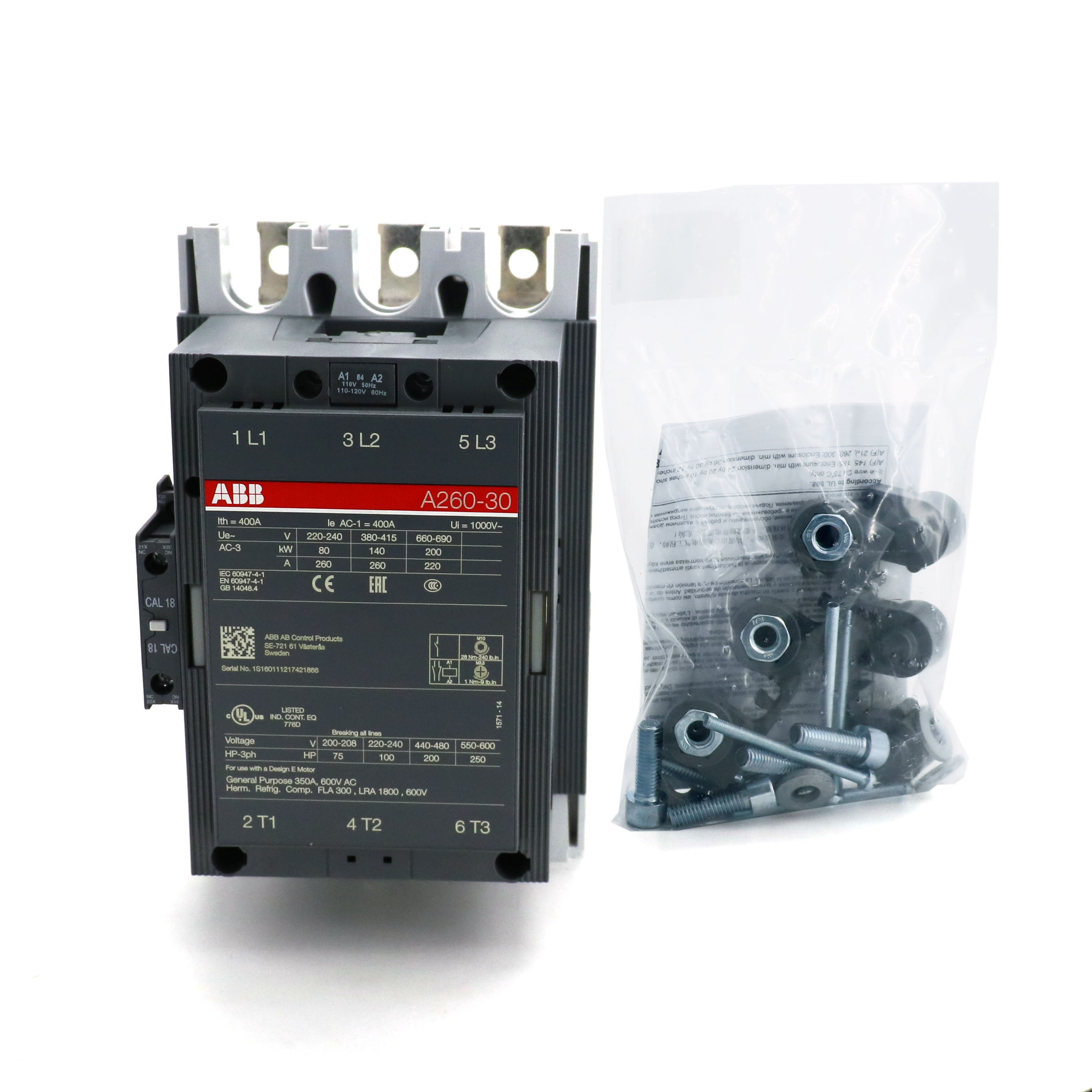 ABB A系列接触器 A260-30-11*110V 50Hz/110-120V 60Hz