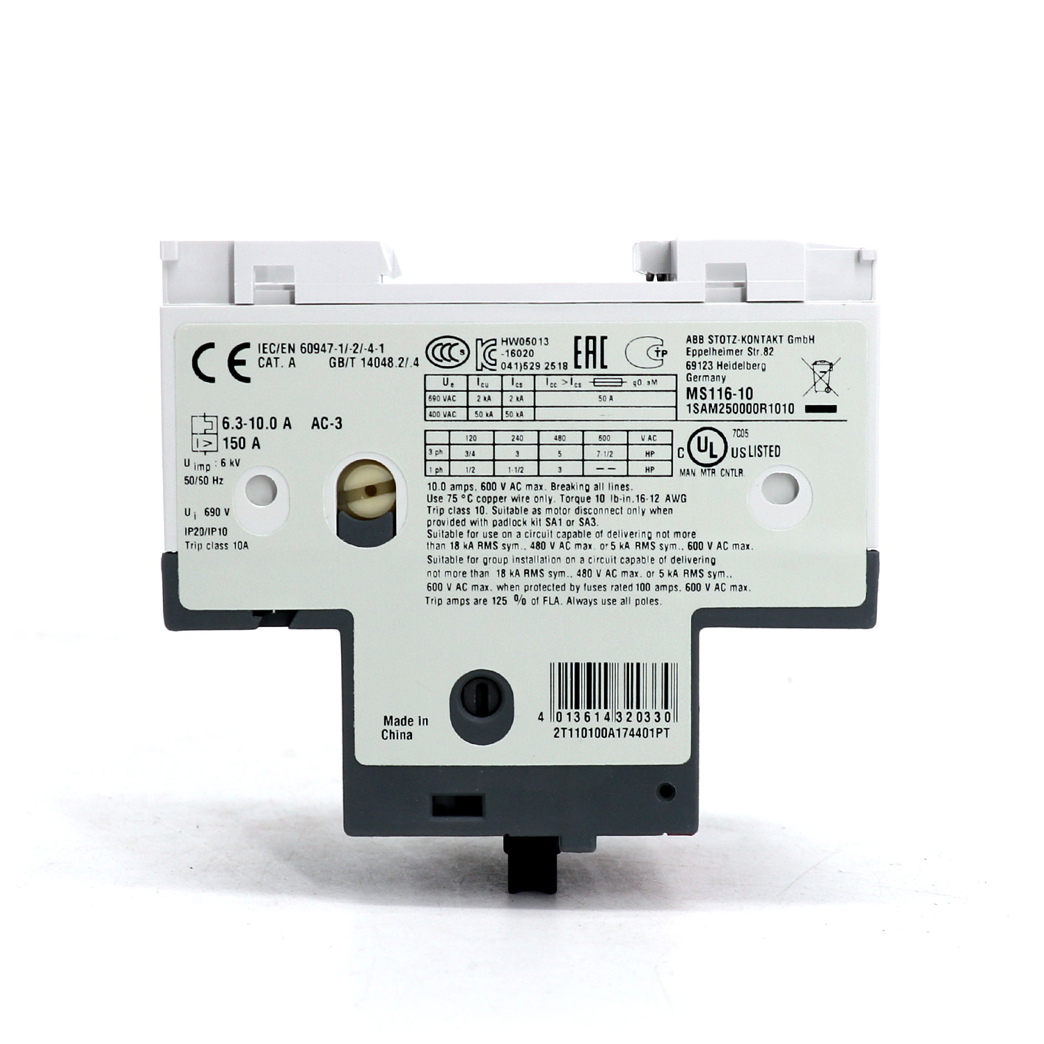 ABB MS116系列 电动机保护用断路器 MS116 - 0.16