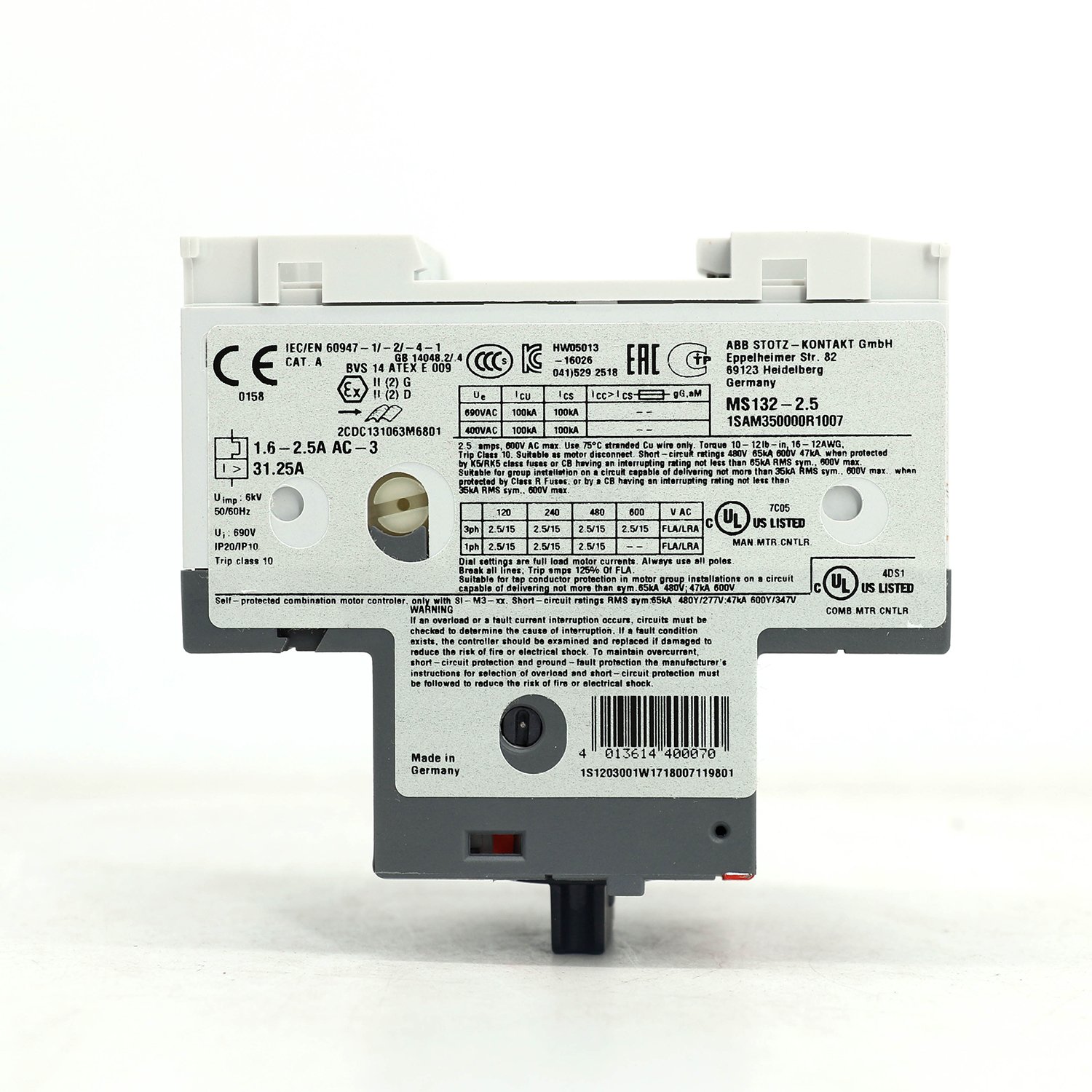 ABB MS132系列 电动机保护用断路器 MS132-12